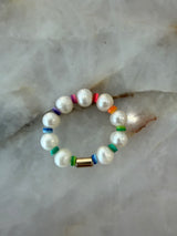 Pearl stretch rainbow ring