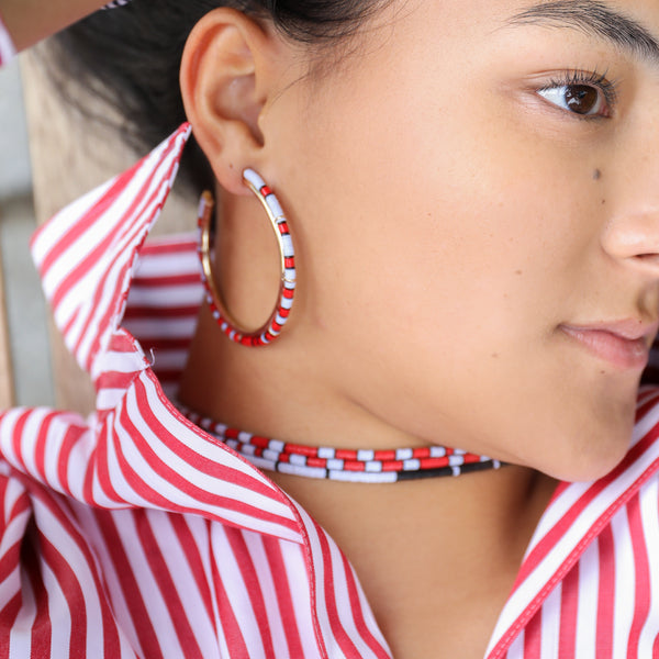 Game Day Hoop Earrings | Red, Black, and White
