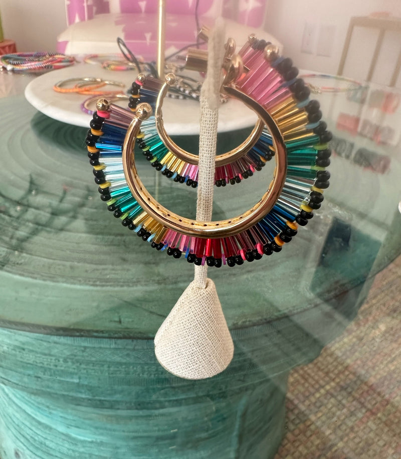 Fringe Hoop Earrings | Black Brightside