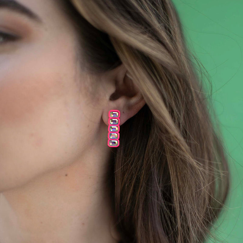Short Linear Spray Coated Earrings | Neon Salmon