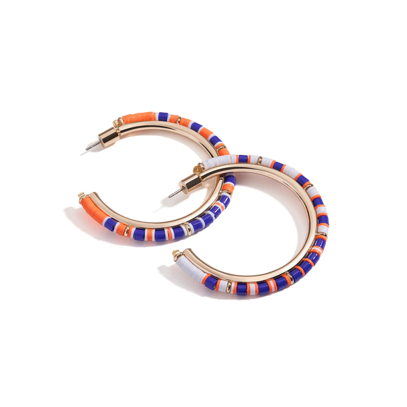 Mini Game Day Hoop Earrings I Orange, Blue, and White
