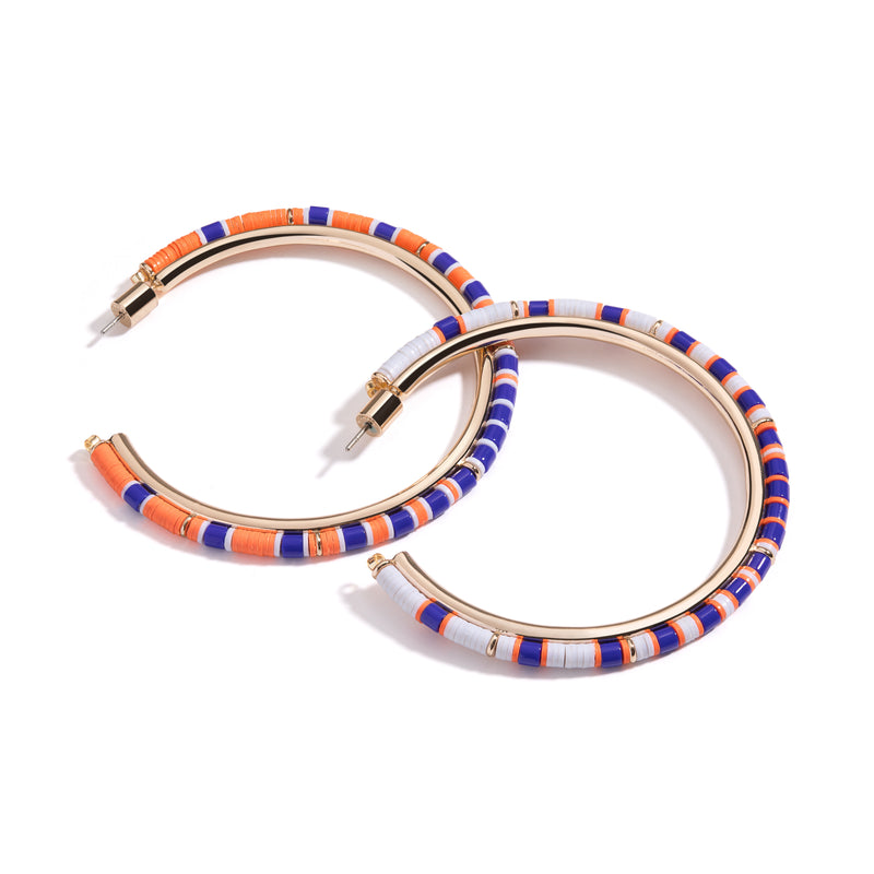Game Day Hoop Earrings | Orange, Blue and White