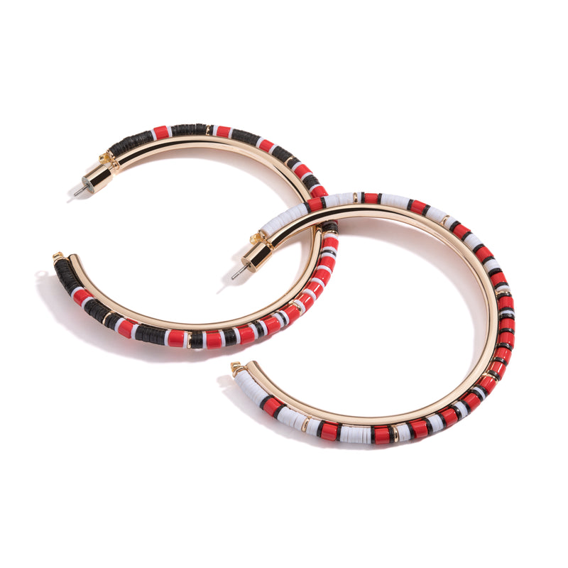 Game Day Hoop Earrings I Red, Black, and White