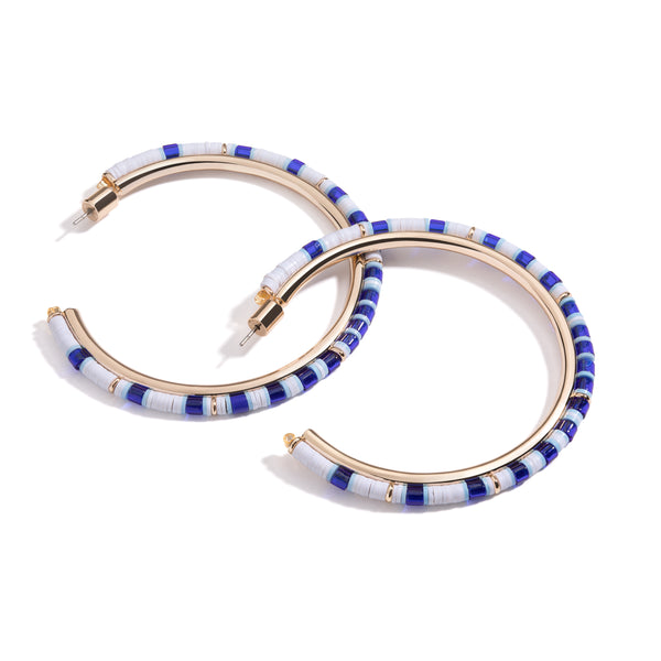 Game Day Hoop Earrings I Blue and White