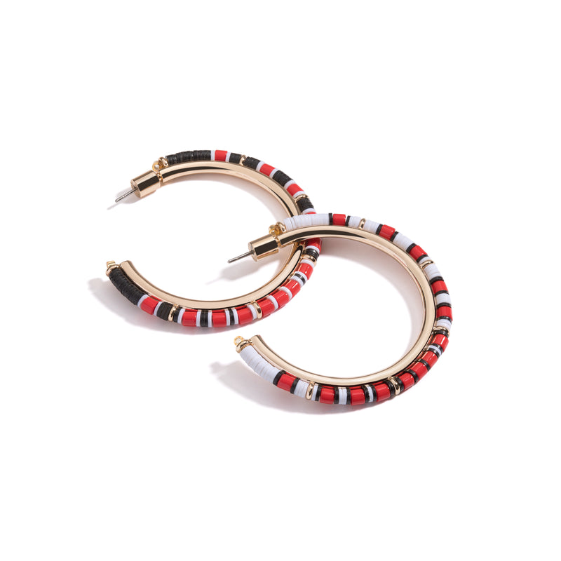Mini Game Day Hoop Earrings I Red, Black, and White