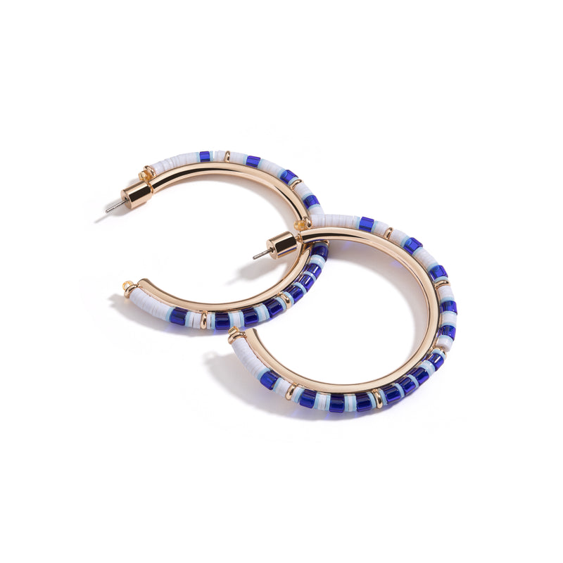 Mini Game Day Hoop Earrings I Blue and White