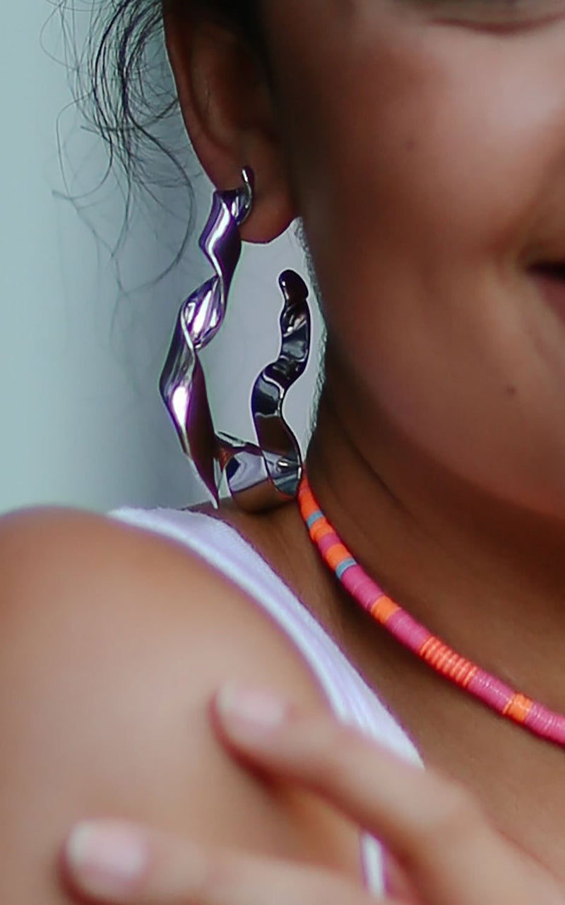 Ribbon Hoop Earrings | Silver